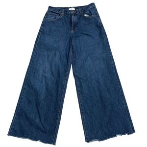 TWP High Rise Wide Leg Raw Hem Indigo Denim Jeans Made in USA Size 26 USA